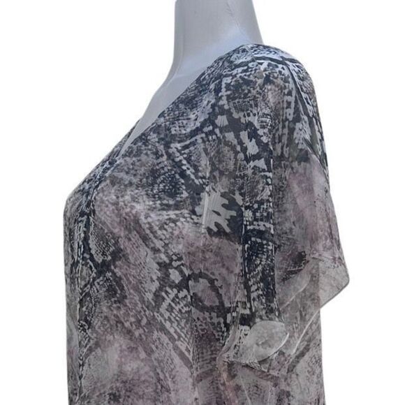 Style & Co. Blouse Women's Medium Black Tan Snakeskin Print Sheer Sleeves - Picture 9 of 12
